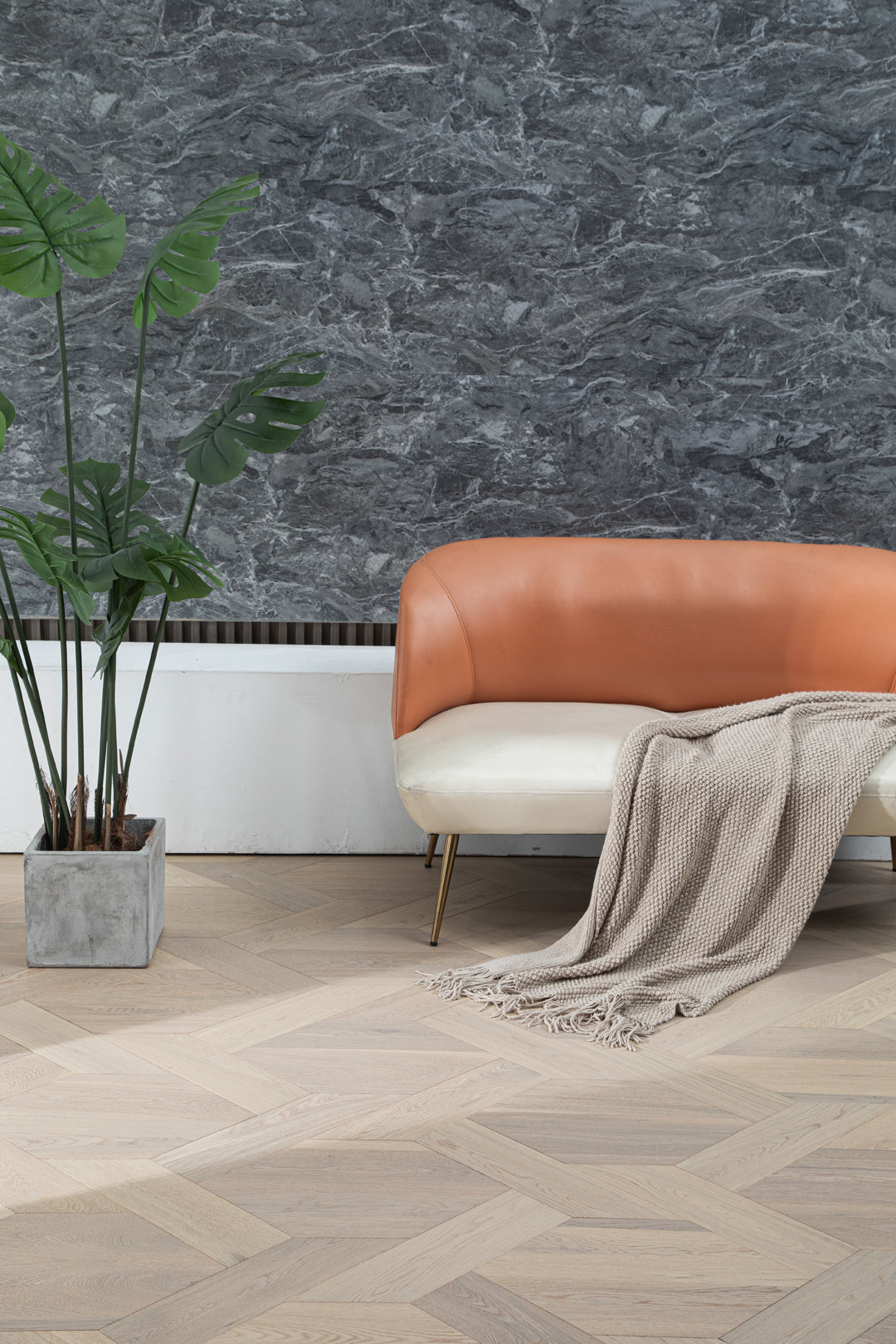 YXPX621   Washed Grey Oak Woven Knot Pattern Minimalist Oriental Artistic Parquet Flooring | Chinese Knot Series