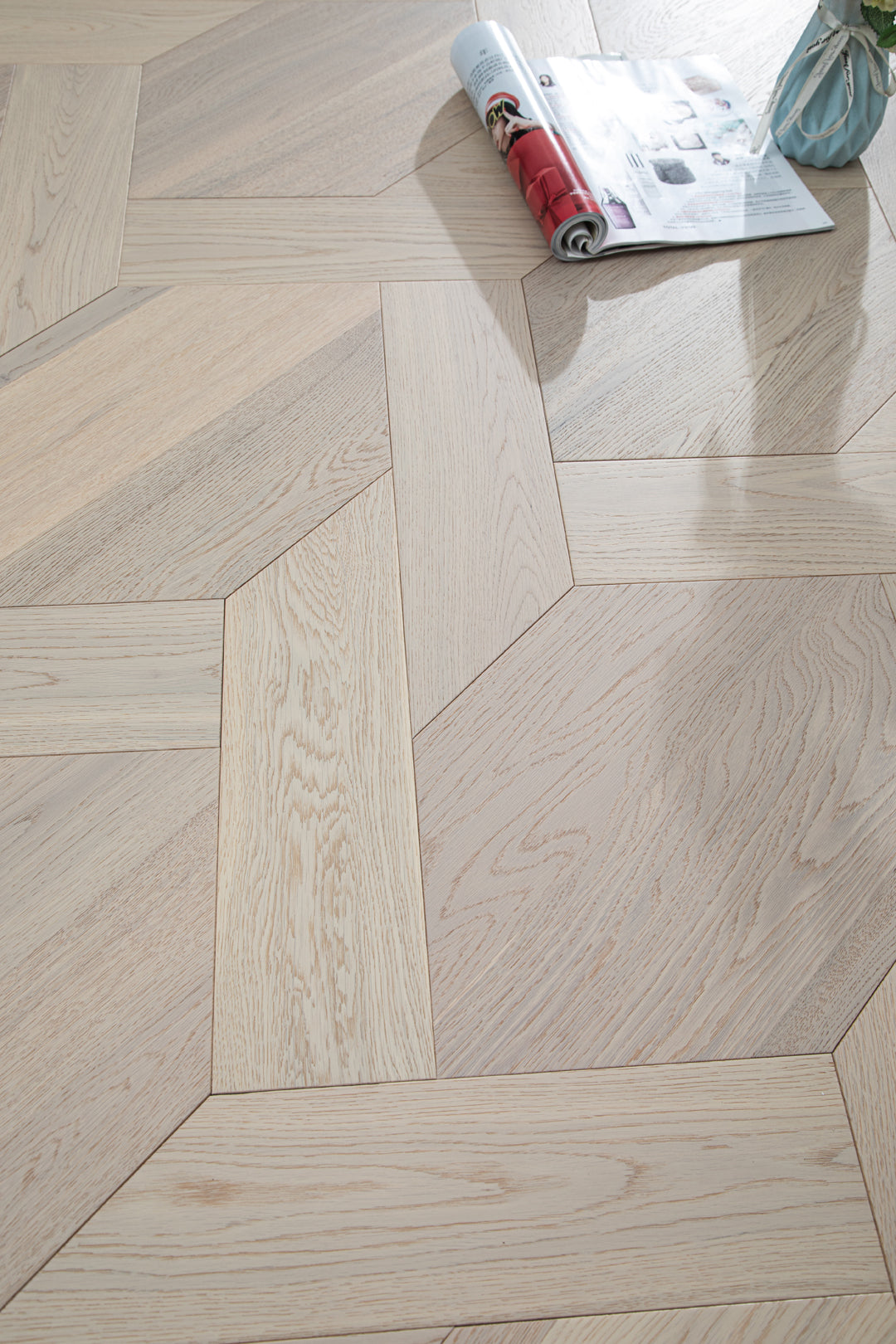 YXPX621   Washed Grey Oak Woven Knot Pattern Minimalist Oriental Artistic Parquet Flooring | Chinese Knot Series