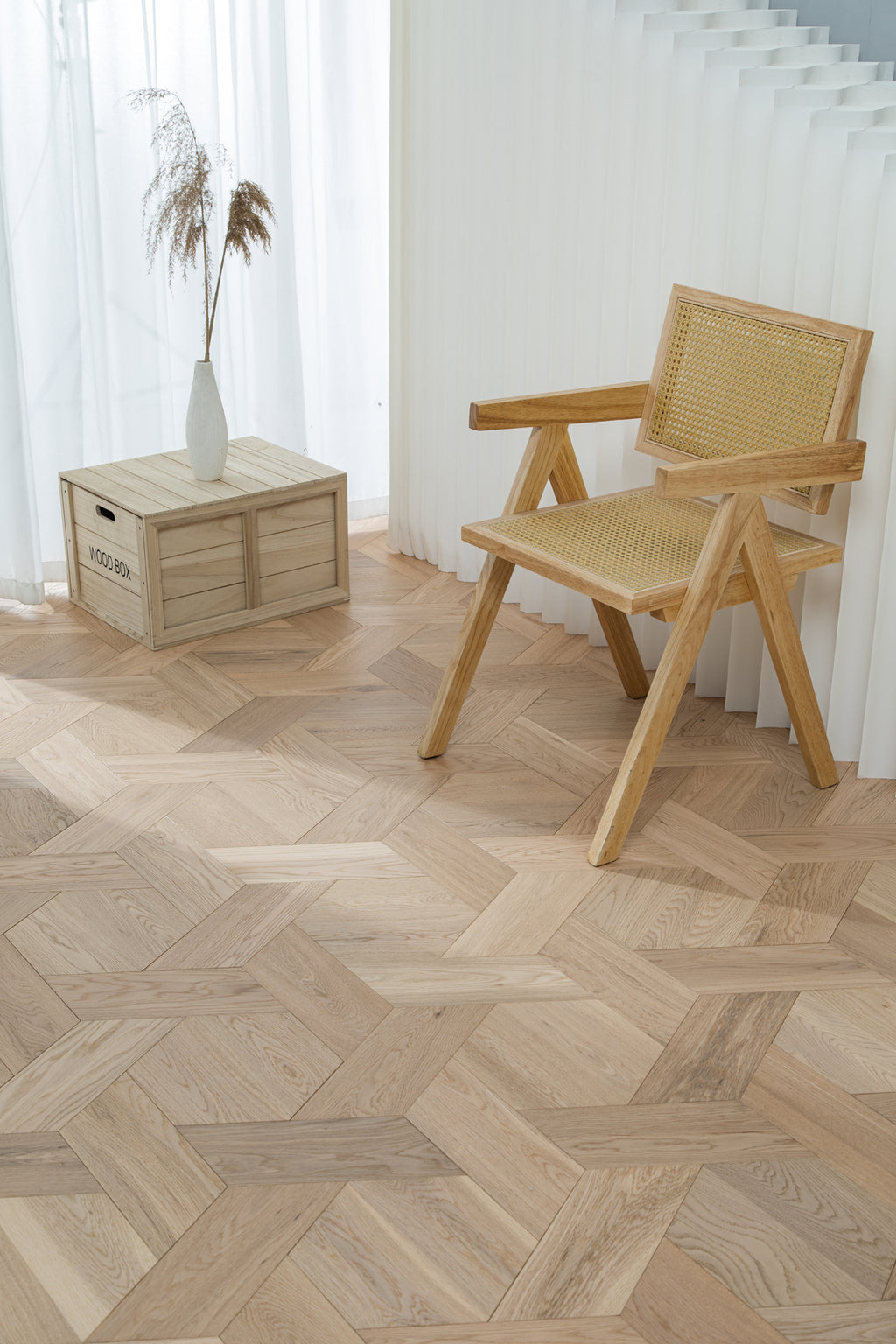YXPX625 Light Oak Hexagonal Chevron Modern Geometric Parquet Flooring | Honeycomb Motif Series