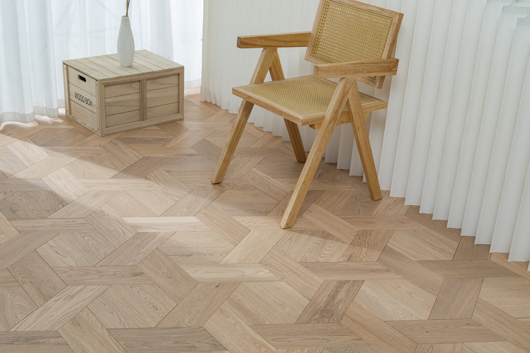 YXPX625 Light Oak Hexagonal Chevron Modern Geometric Parquet Flooring | Honeycomb Motif Series