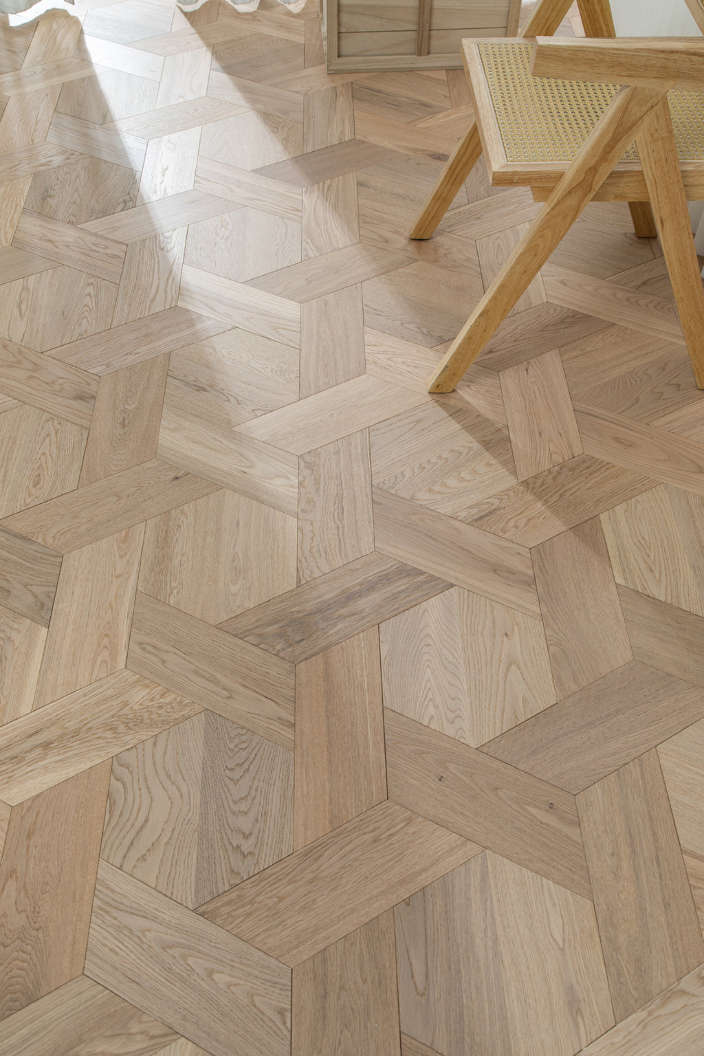 YXPX625 Light Oak Hexagonal Chevron Modern Geometric Parquet Flooring | Honeycomb Motif Series