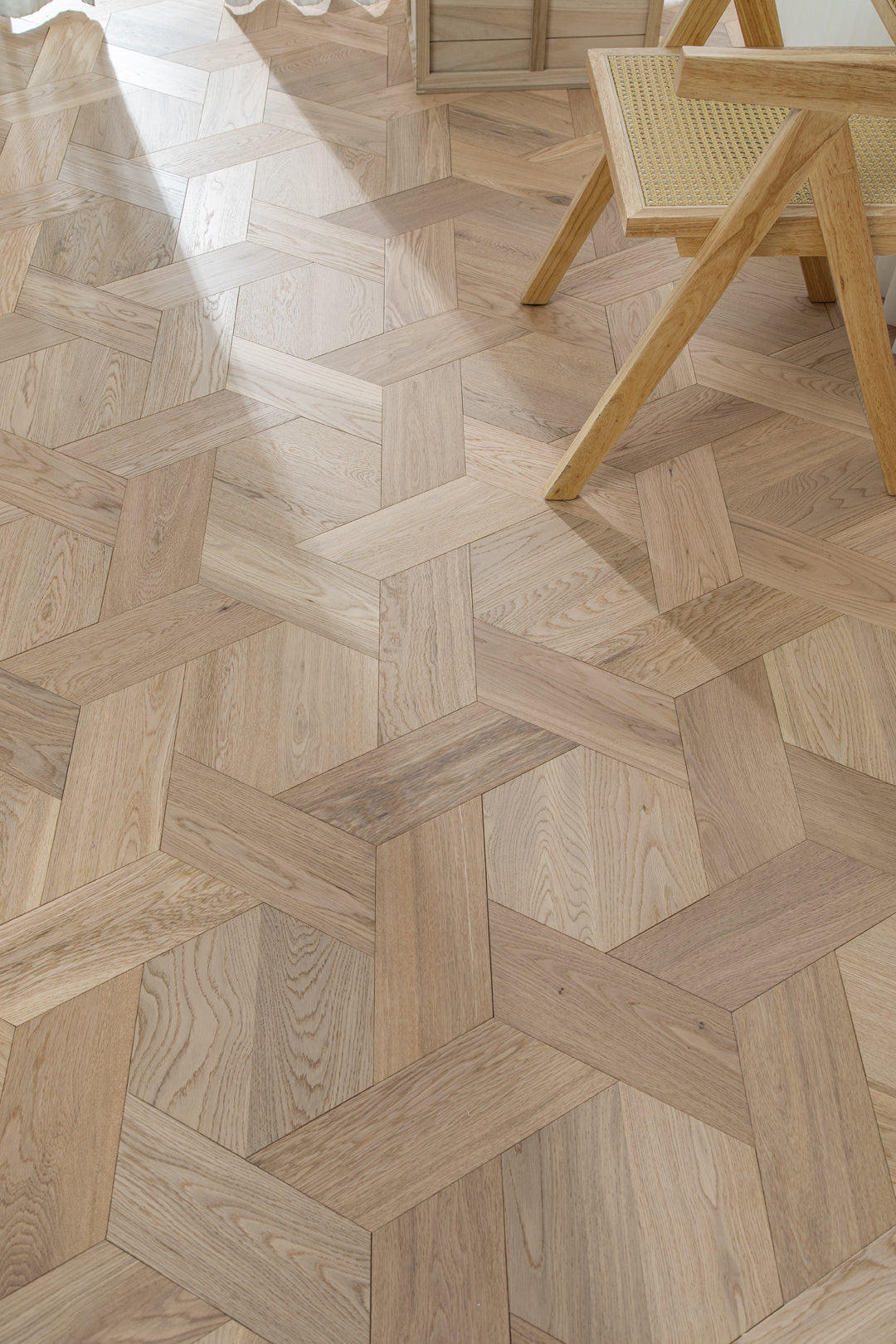 YXPX625 Light Oak Hexagonal Chevron Modern Geometric Parquet Flooring | Honeycomb Motif Series