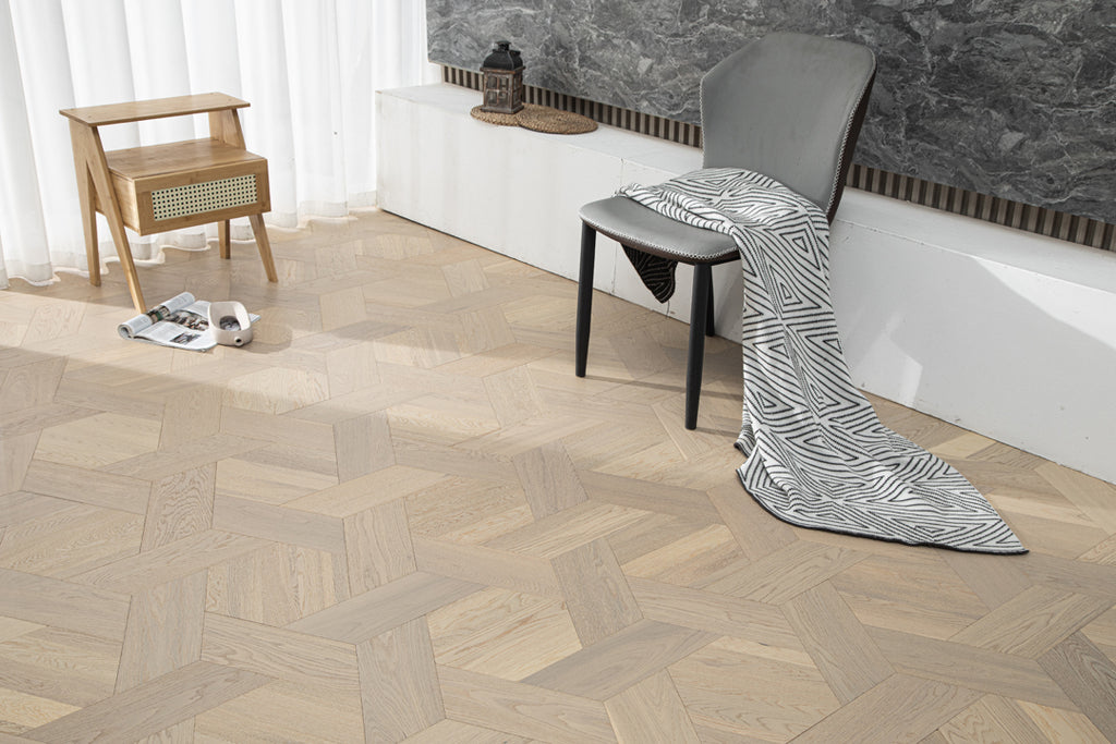 YXPX626 Light Oak Hexagonal Chevron Modern Geometric Parquet Flooring | Honeycomb Motif Series