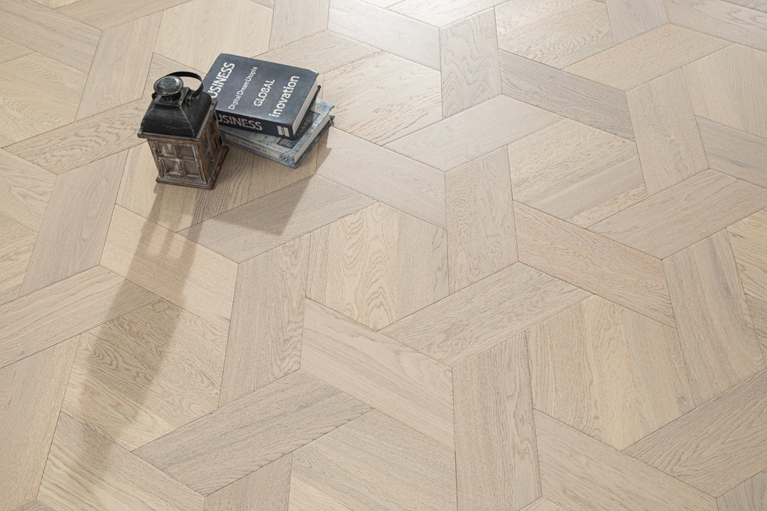 YXPX626 Light Oak Hexagonal Chevron Modern Geometric Parquet Flooring | Honeycomb Motif Series
