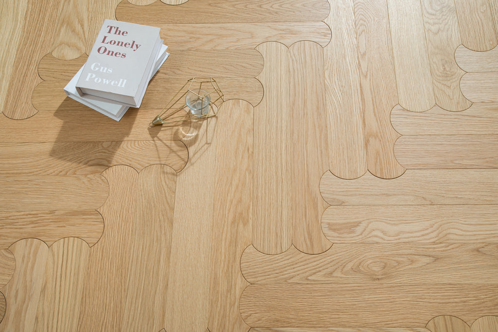 YXPX629 Natural Oak Scalloped Edge Soft Romantic Parquet Flooring | Scalloped Herringbone Series