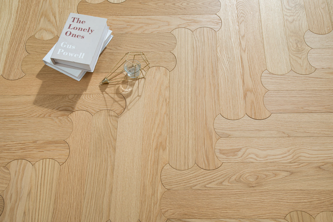 YXPX629 Natural Oak Scalloped Edge Soft Romantic Parquet Flooring | Scalloped Herringbone Series