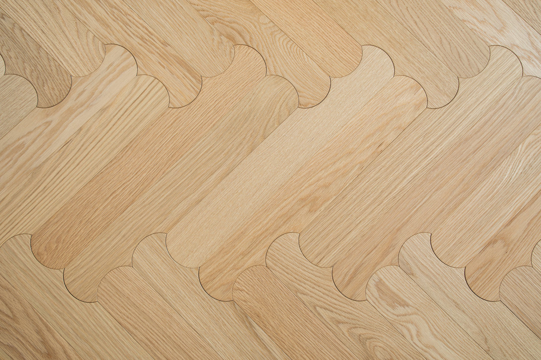 YXPX629 Natural Oak Scalloped Edge Soft Romantic Parquet Flooring | Scalloped Herringbone Series