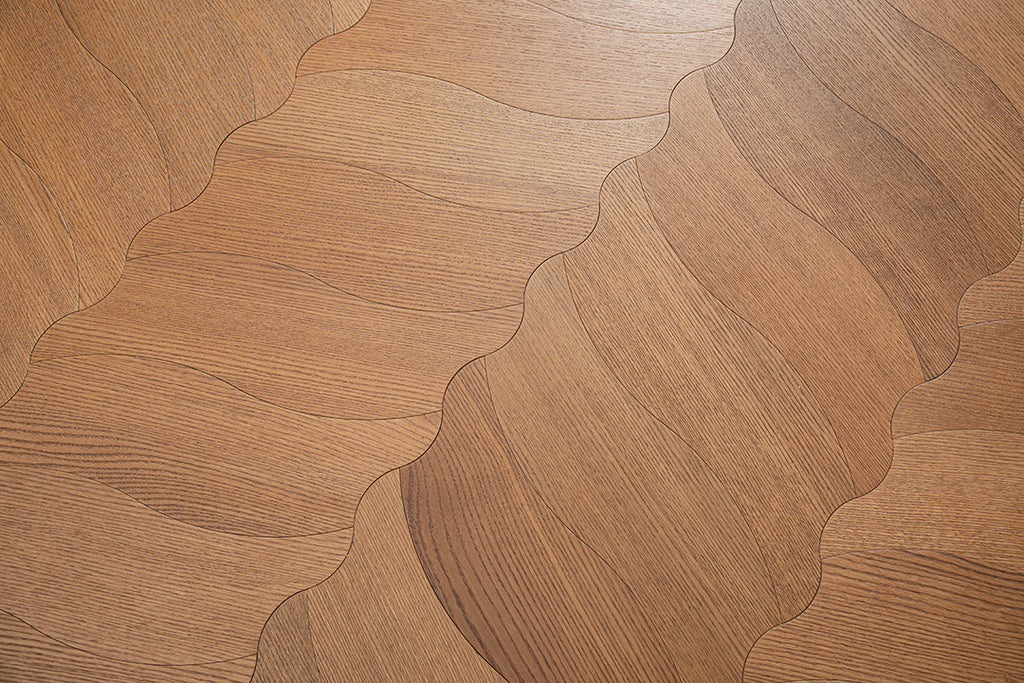 YXPX632  Smoked North American Oak Brushed Flowing Ripple Parquet Flooring | Wave Series