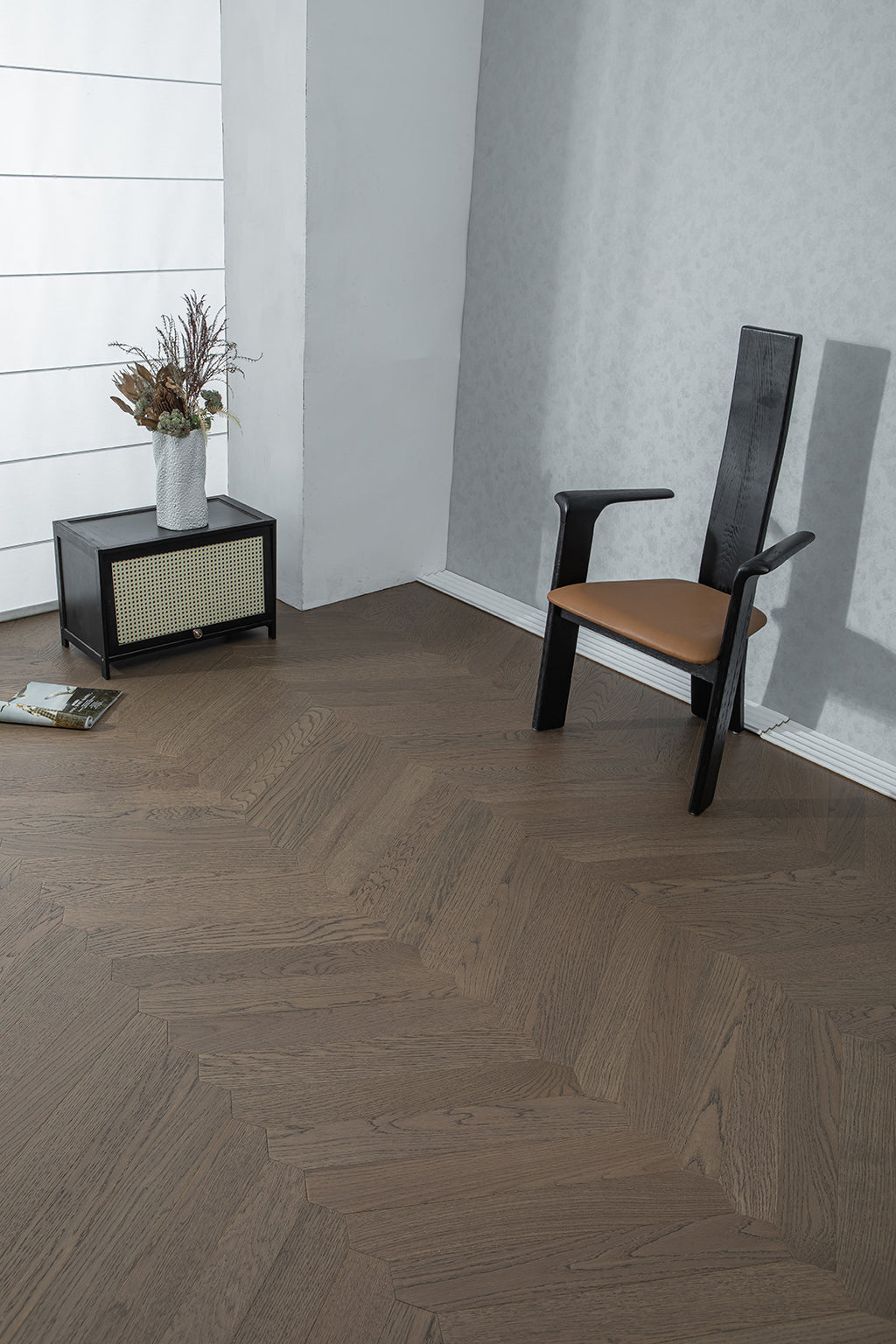 YXPX650 Mocha Smoked Oak Wide Herringbone Refined Modern Ribbed Parquet Flooring | Ribbon Series