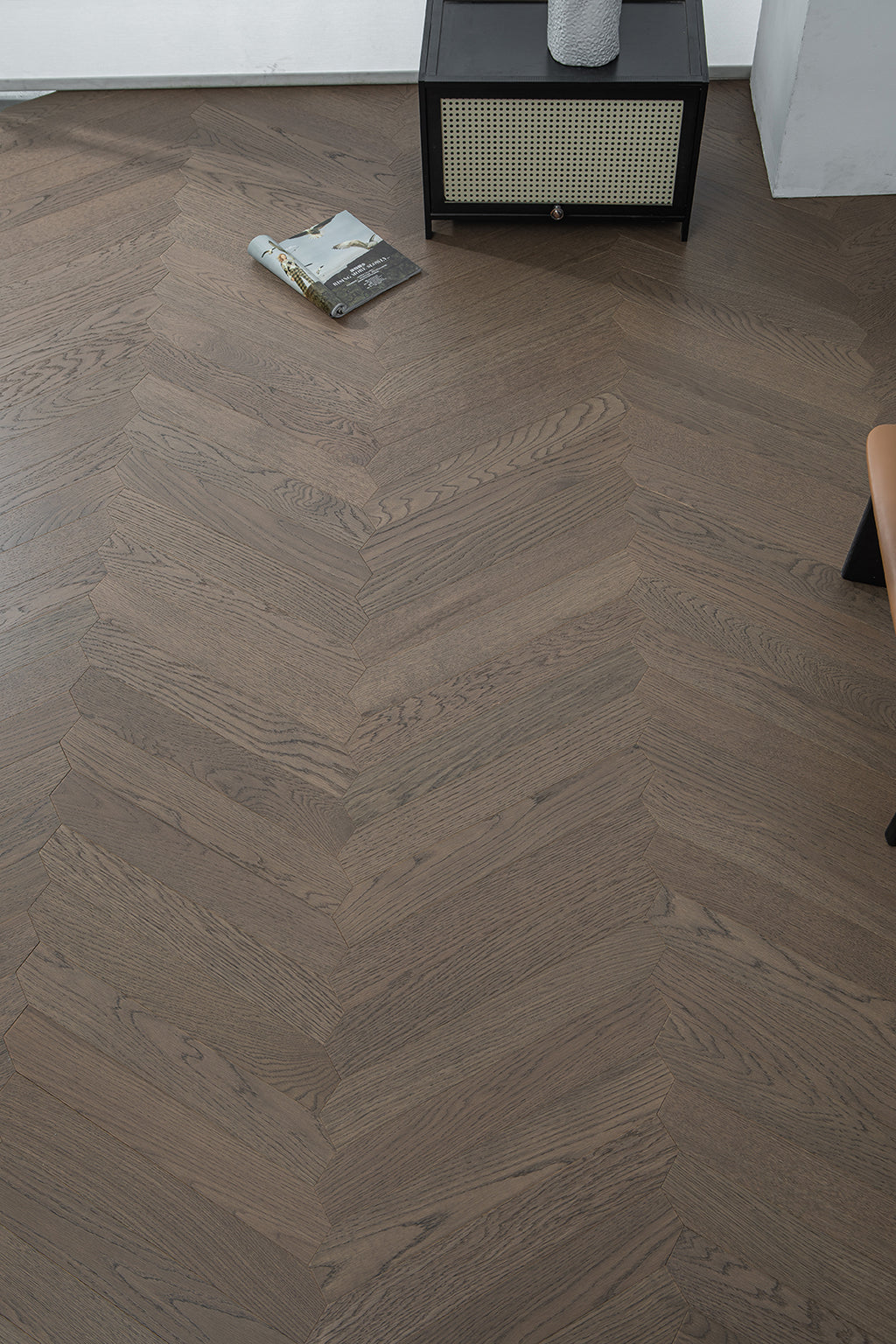 YXPX650 Mocha Smoked Oak Wide Herringbone Refined Modern Ribbed Parquet Flooring | Ribbon Series