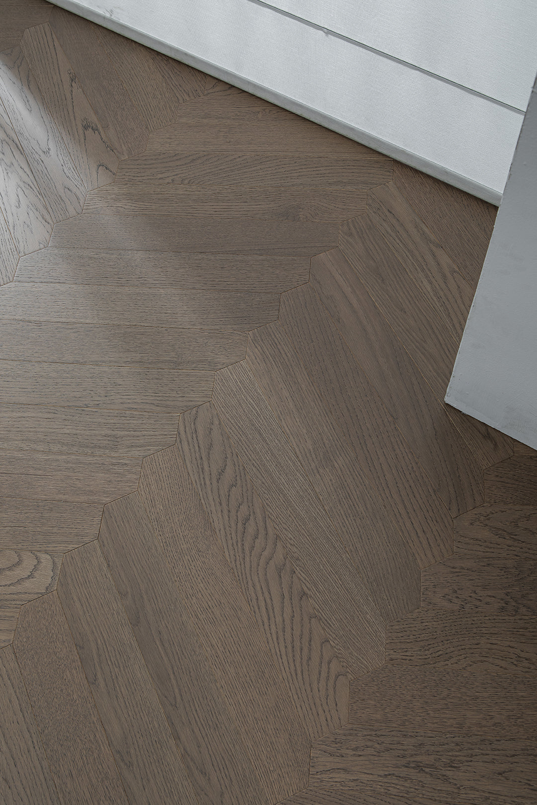 YXPX650 Mocha Smoked Oak Wide Herringbone Refined Modern Ribbed Parquet Flooring | Ribbon Series