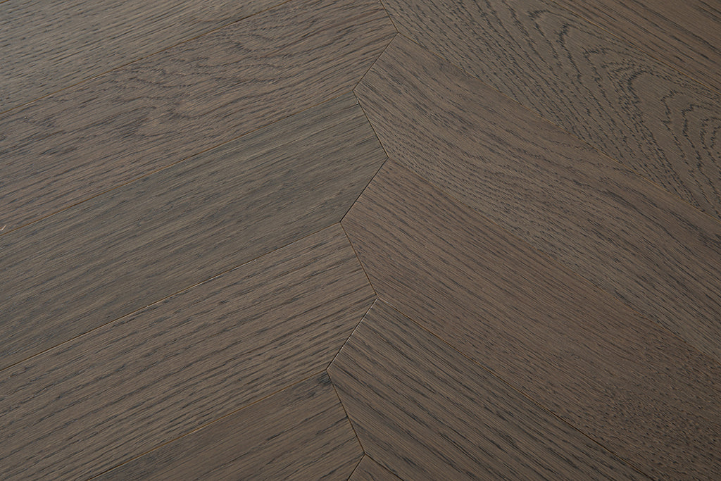 YXPX650 Mocha Smoked Oak Wide Herringbone Refined Modern Ribbed Parquet Flooring | Ribbon Series