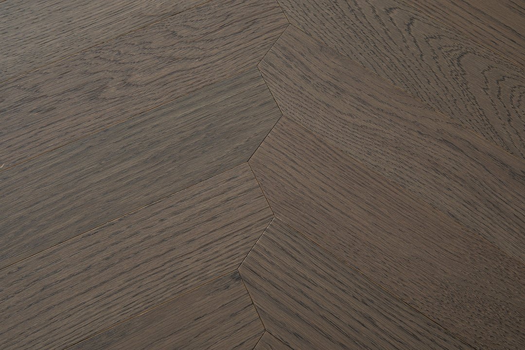 YXPX650 Mocha Smoked Oak Wide Herringbone Refined Modern Ribbed Parquet Flooring | Ribbon Series