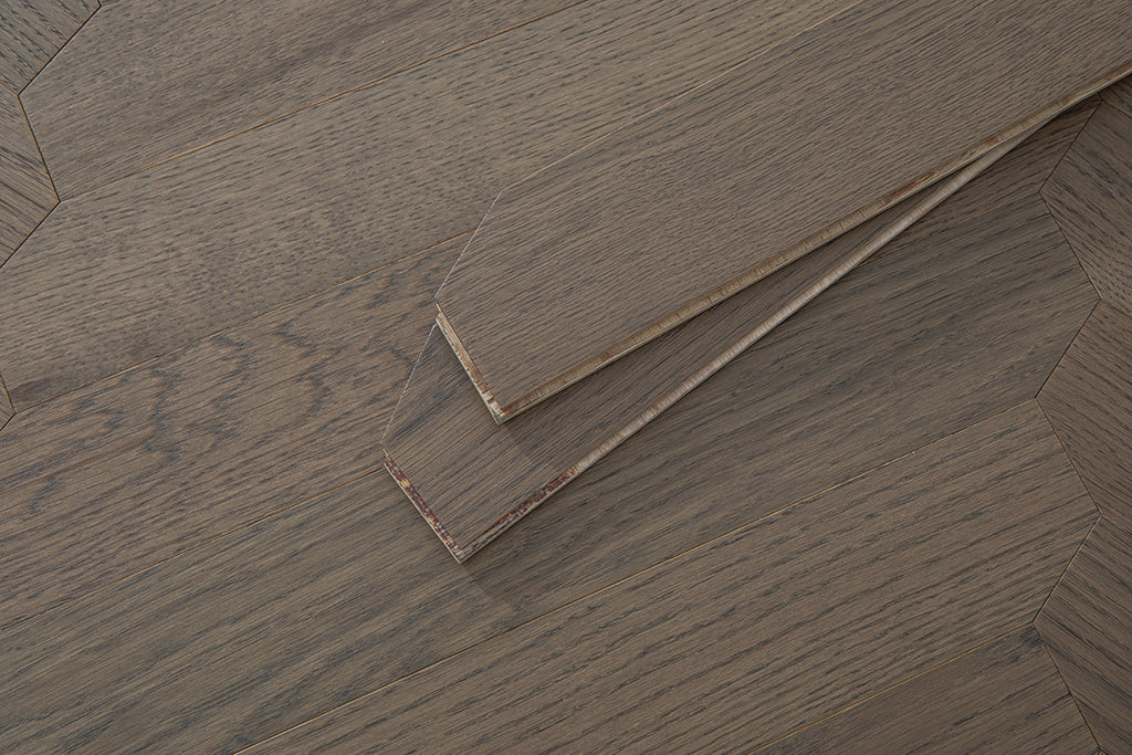 YXPX650 Mocha Smoked Oak Wide Herringbone Refined Modern Ribbed Parquet Flooring | Ribbon Series