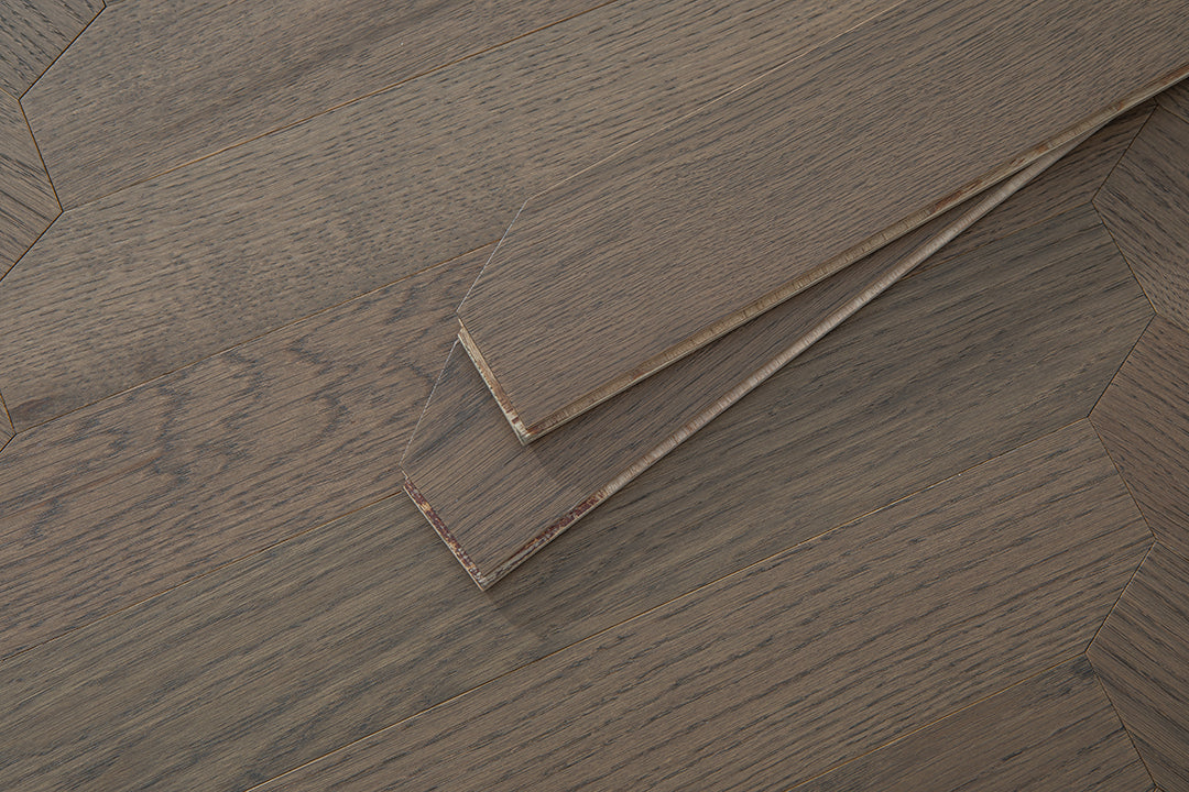 YXPX650 Mocha Smoked Oak Wide Herringbone Refined Modern Ribbed Parquet Flooring | Ribbon Series
