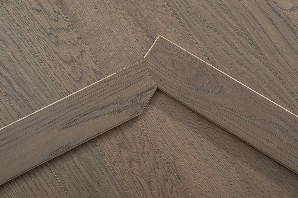 YXPX650 Mocha Smoked Oak Wide Herringbone Refined Modern Ribbed Parquet Flooring | Ribbon Series
