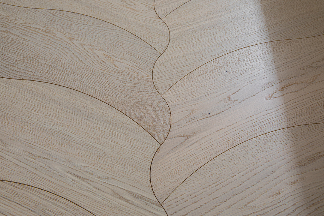 YXPX655  Pale Greige Oak Undulating Ripple Organic Parquet Flooring | Wave Series