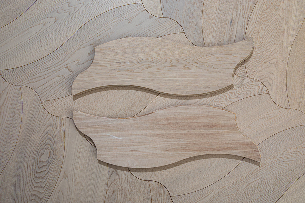 YXPX655  Pale Greige Oak Undulating Ripple Organic Parquet Flooring | Wave Series