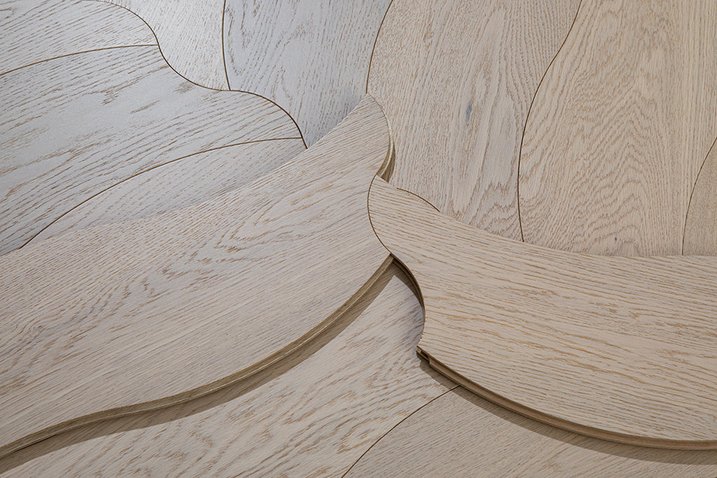 YXPX655  Pale Greige Oak Undulating Ripple Organic Parquet Flooring | Wave Series