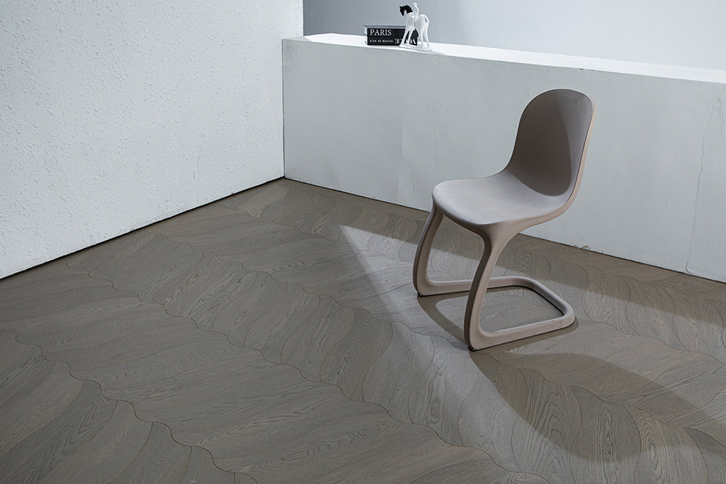 YXPX656  Brushed Grey Oak Undulating Ripple Contemporary Parquet Flooring | Wave Series