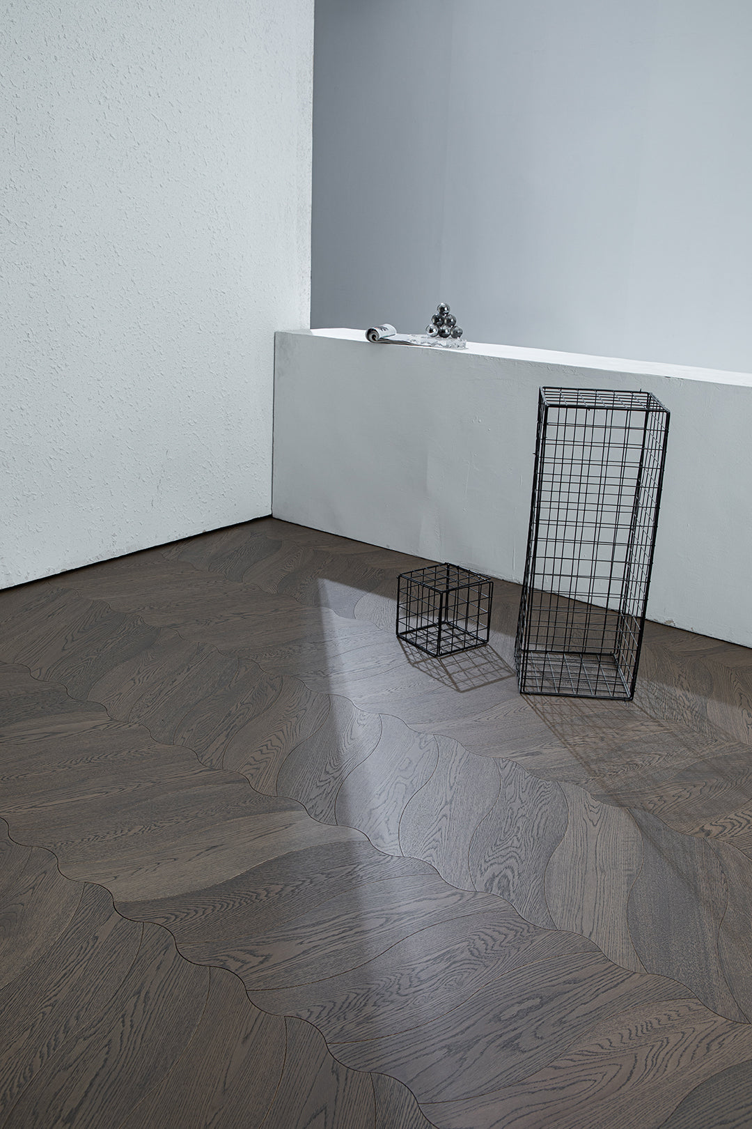 YXPX657  Charcoal Grey Oak Undulating Ripple Premium Parquet Flooring | Wave Series