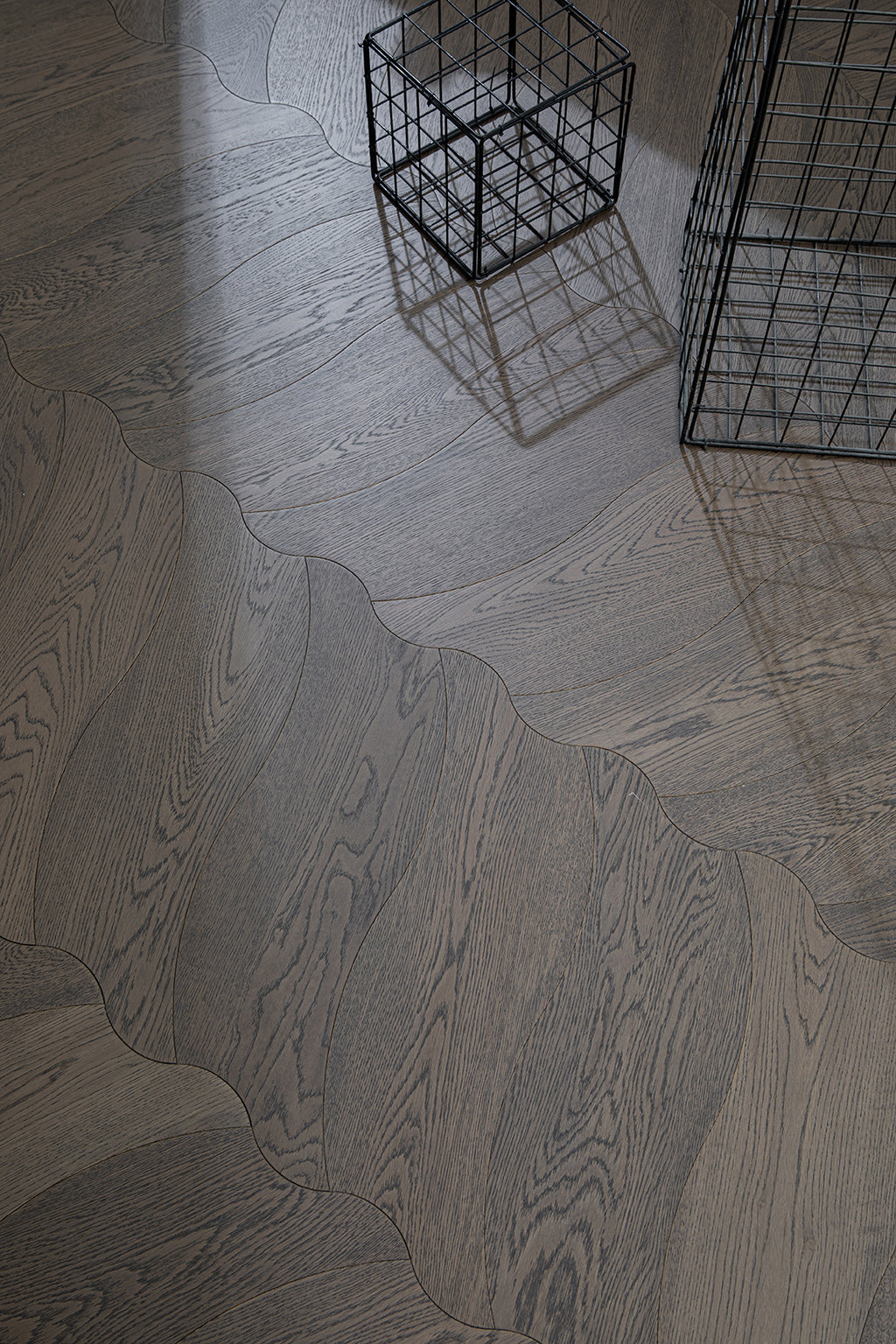 YXPX657  Charcoal Grey Oak Undulating Ripple Premium Parquet Flooring | Wave Series