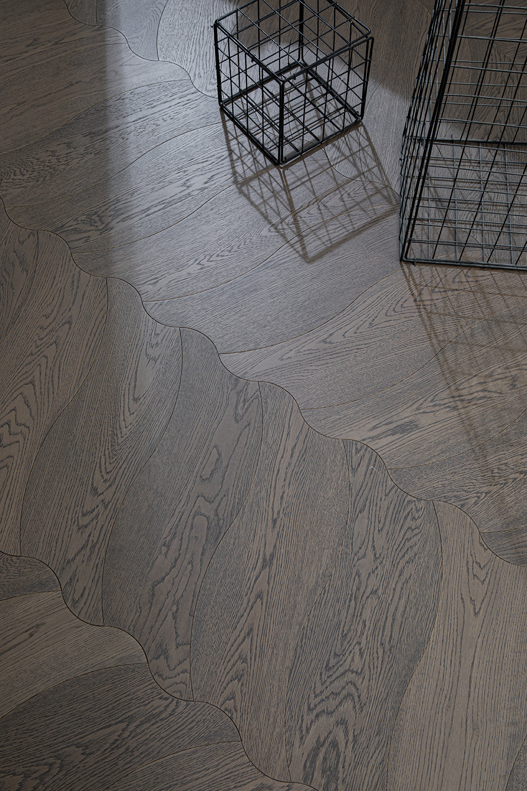 YXPX657  Charcoal Grey Oak Undulating Ripple Premium Parquet Flooring | Wave Series