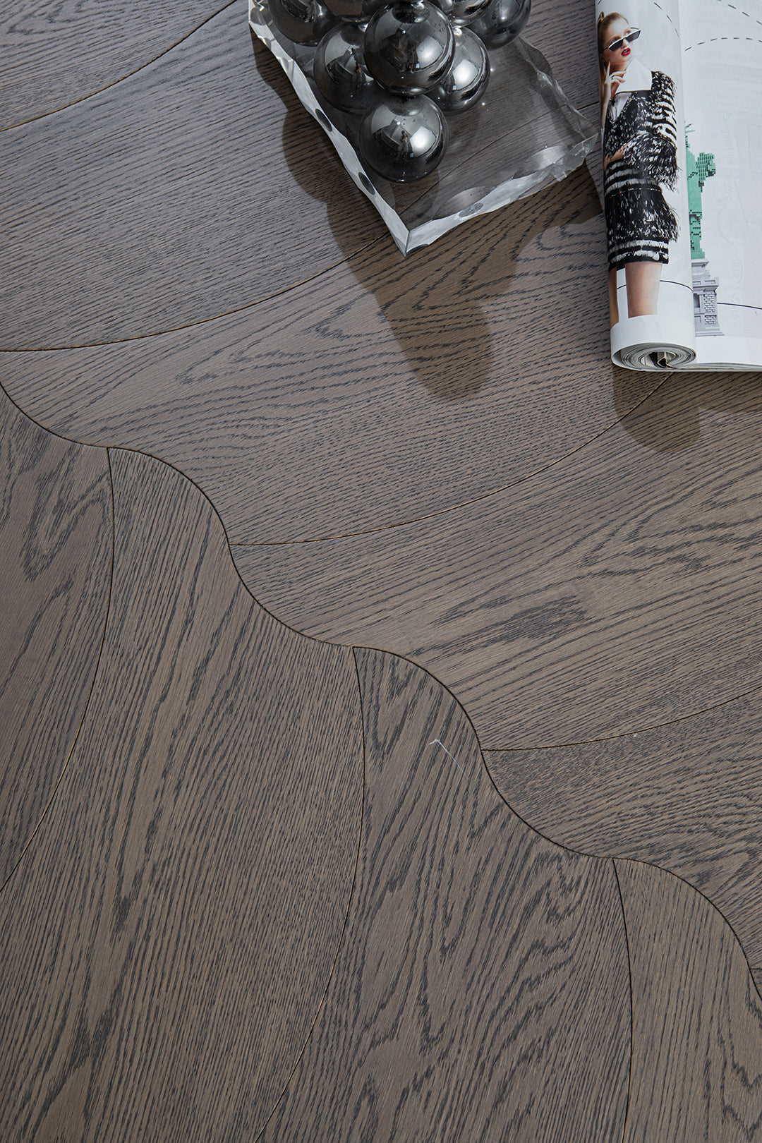 YXPX657  Charcoal Grey Oak Undulating Ripple Premium Parquet Flooring | Wave Series