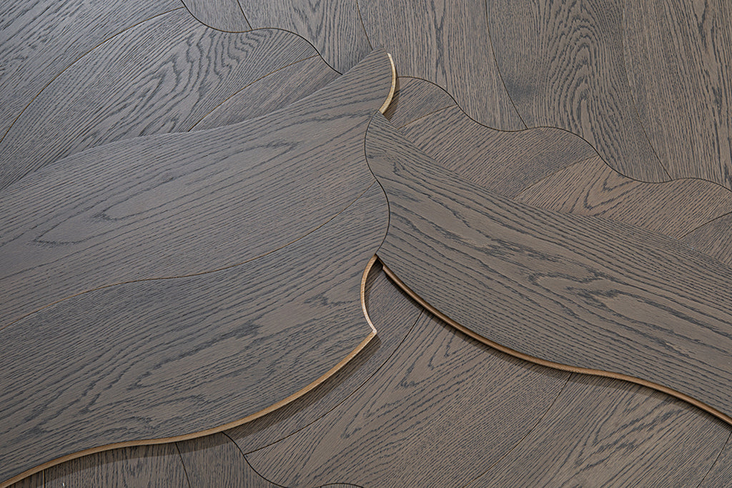 YXPX657  Charcoal Grey Oak Undulating Ripple Premium Parquet Flooring | Wave Series