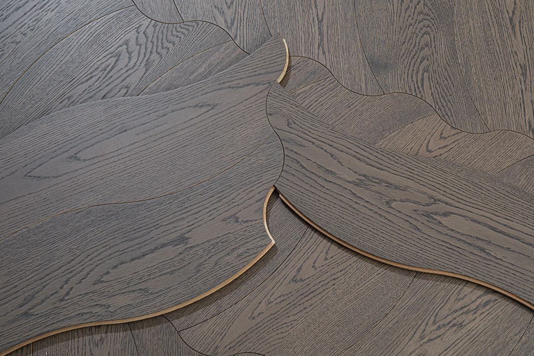 YXPX657  Charcoal Grey Oak Undulating Ripple Premium Parquet Flooring | Wave Series