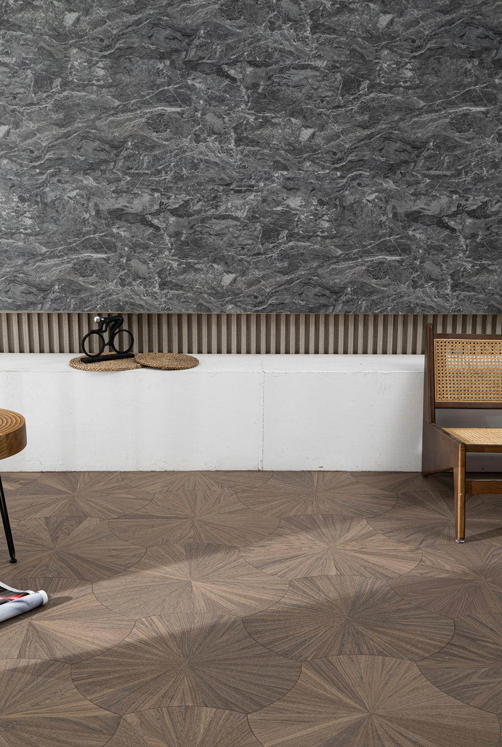 YXPH101 Black Walnut Radial Sunburst Parquet Flooring | Lotus Leaf Series