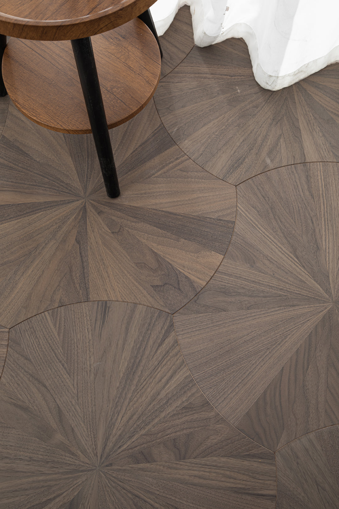 YXPH102 Black Walnut Radial Sunburst Parquet Flooring | Lotus Leaf Series