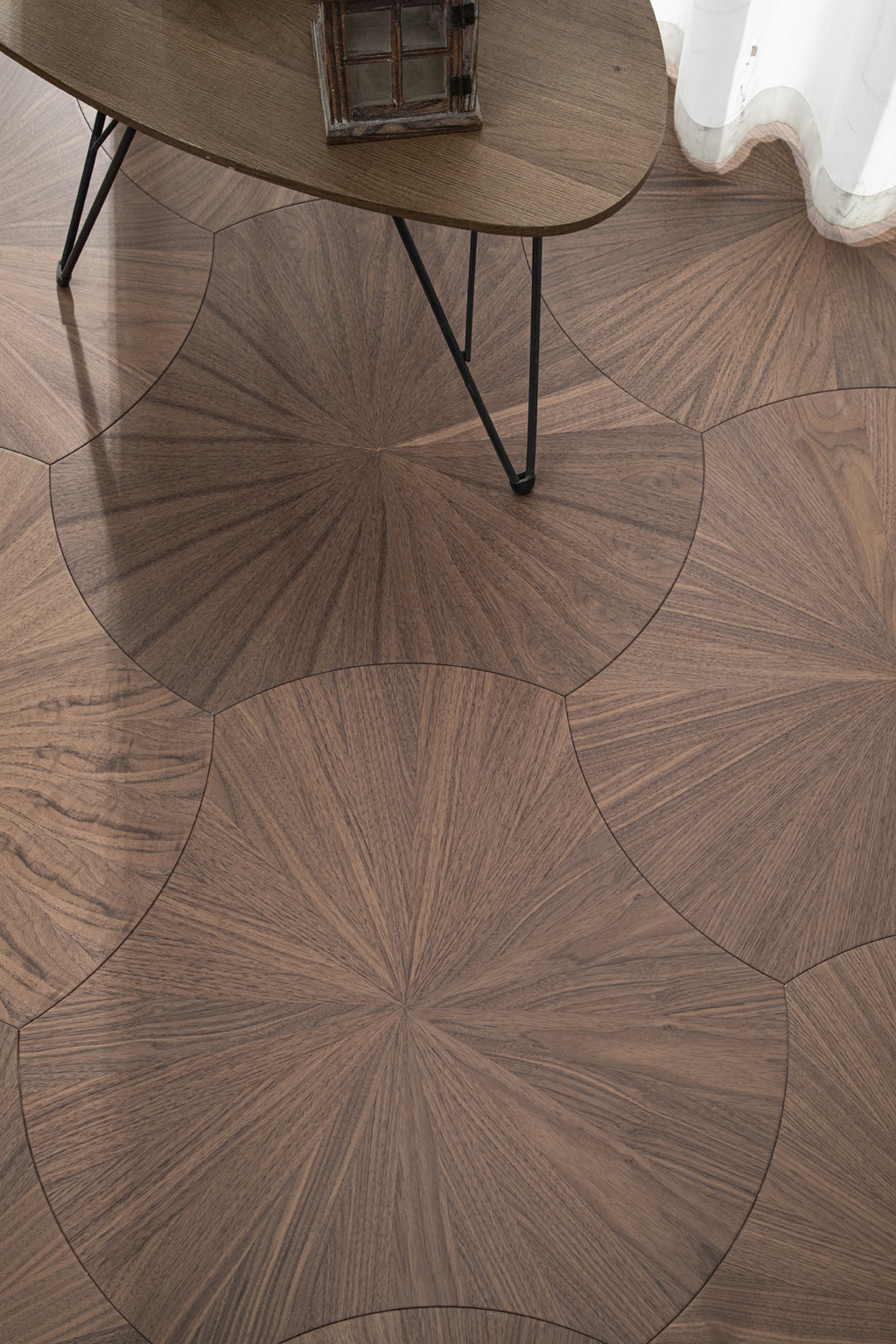 YXPH103 Black Walnut Radial Sunburst Parquet Flooring | Lotus Leaf Series