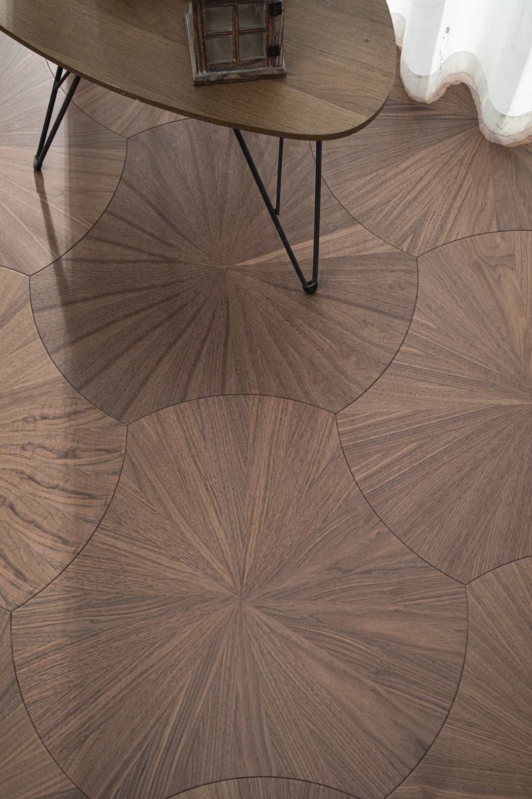 YXPH103 Black Walnut Radial Sunburst Parquet Flooring | Lotus Leaf Series