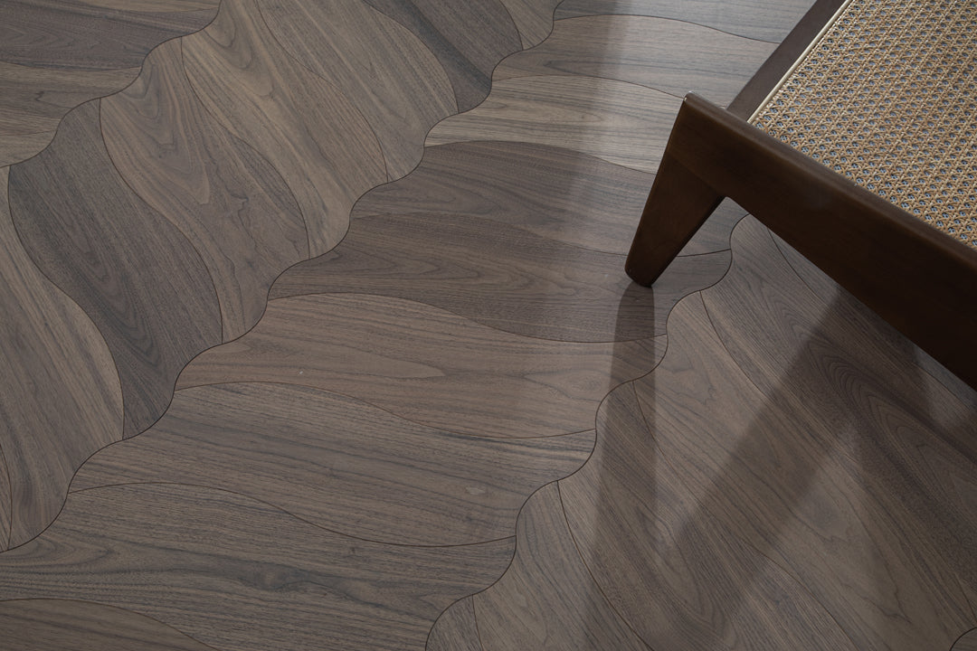 YXPH105 Black Walnut Flowing Ripple Parquet Flooring | Wave Series