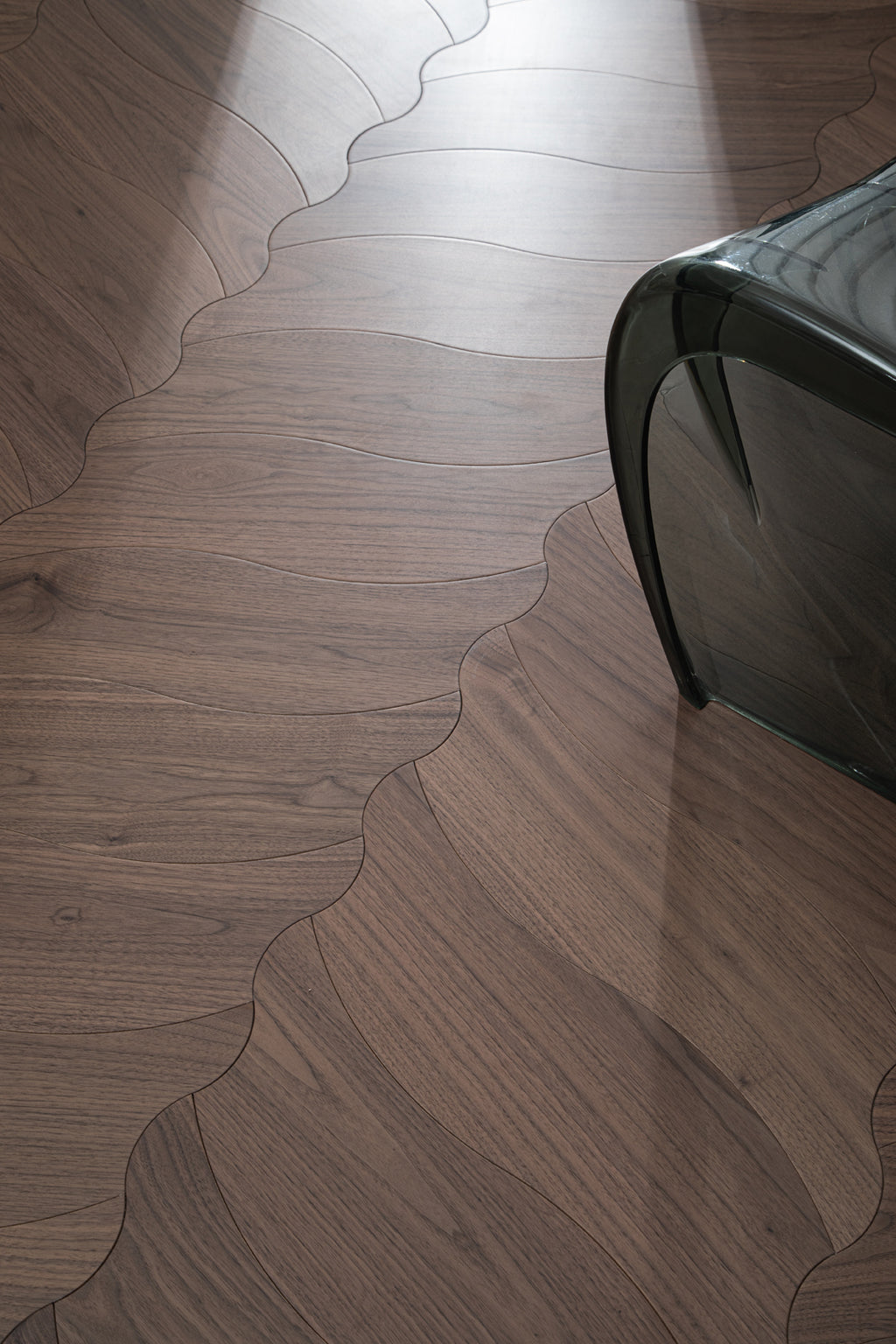 YXPH107 Black Walnut Flowing Ripple Parquet Flooring | Wave Series