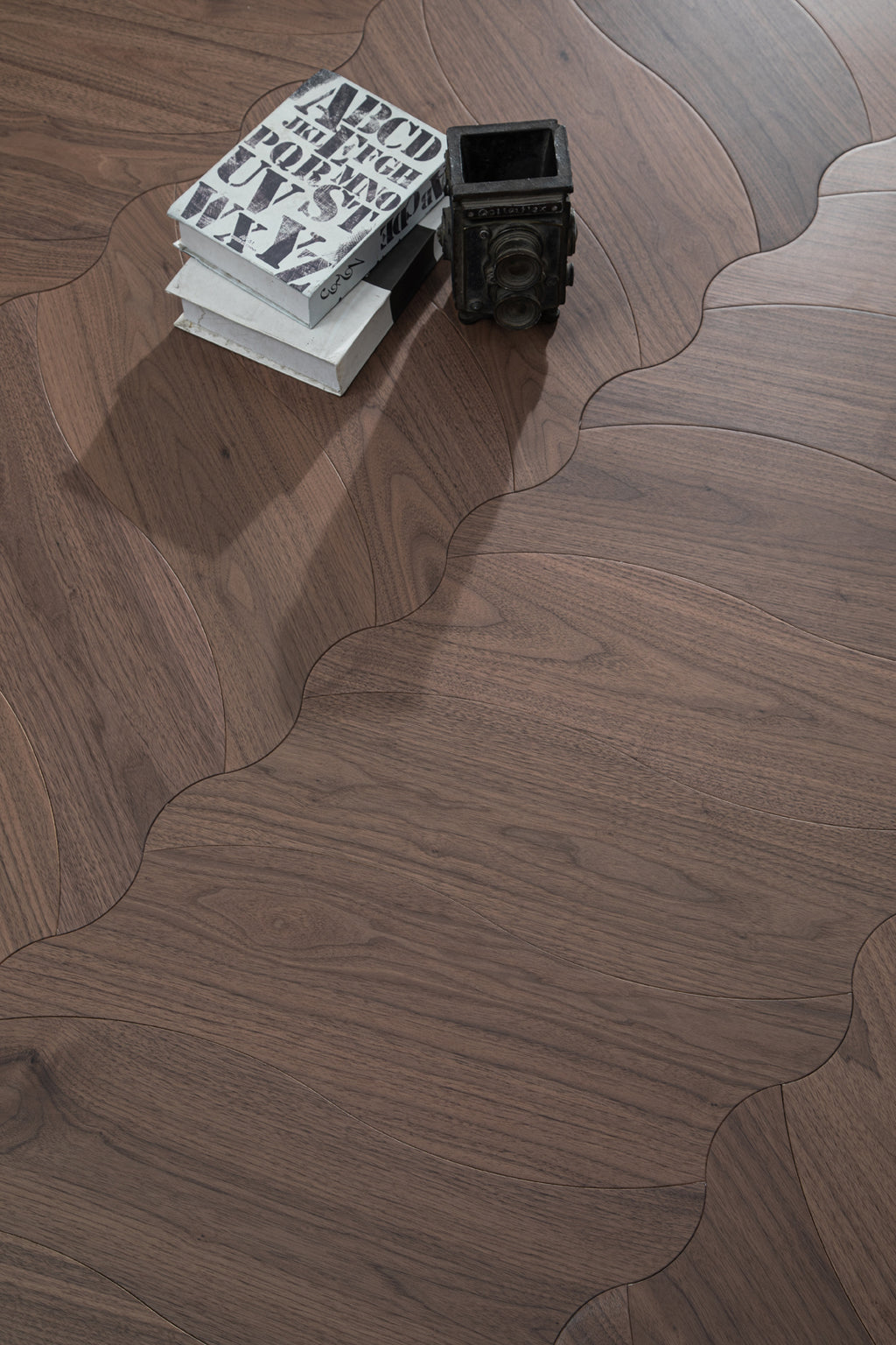 YXPH107 Black Walnut Flowing Ripple Parquet Flooring | Wave Series
