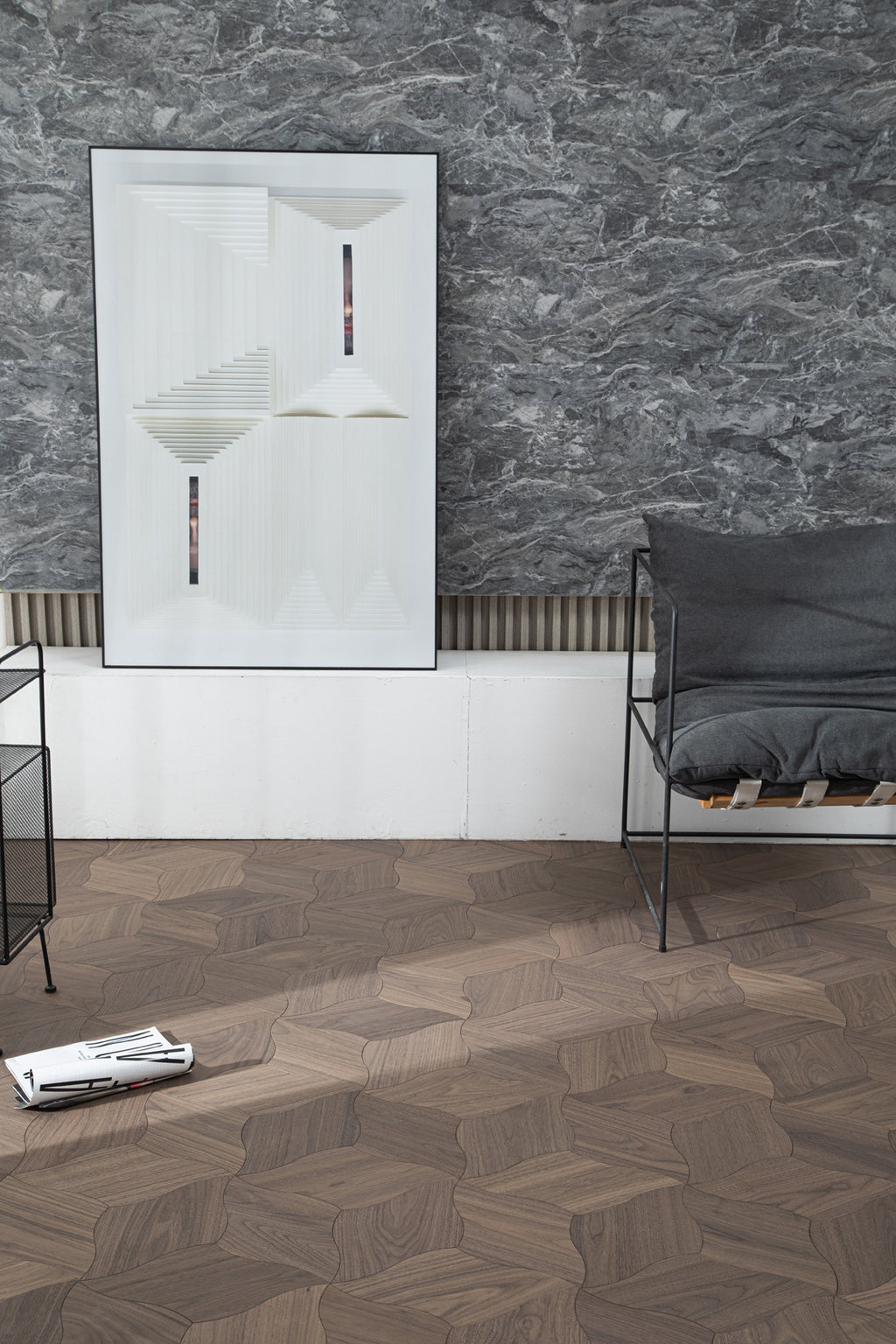 YXPH108 Black Walnut Curved Petal Floral Marquetry Parquet Flooring | Lily Series