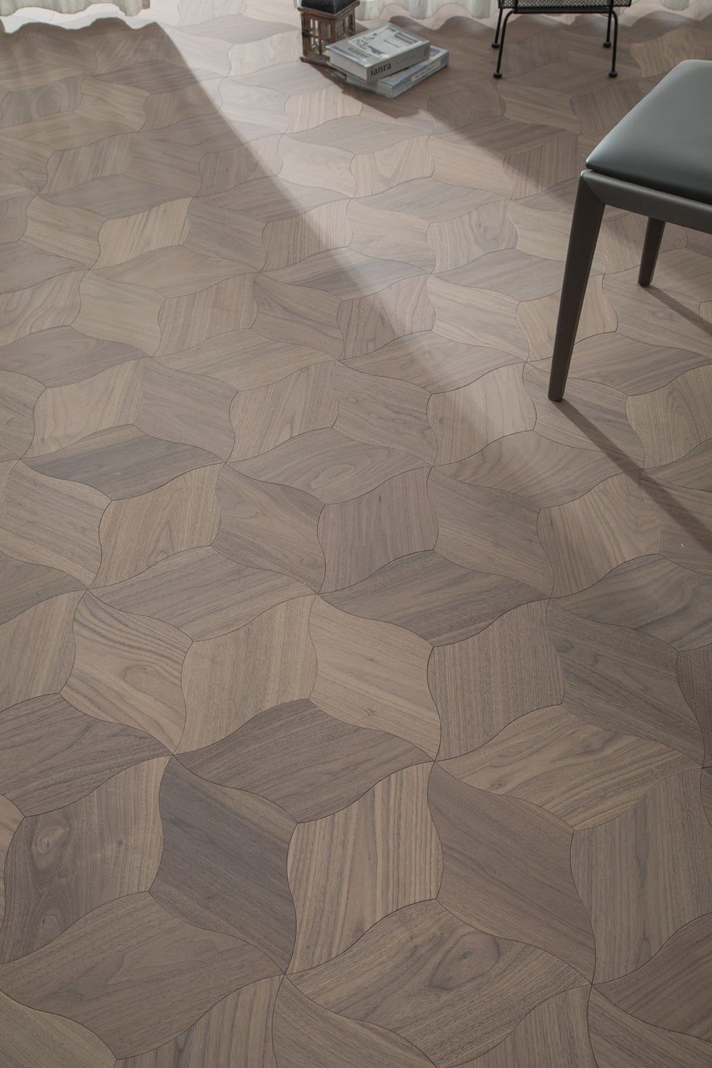YXPH109 Black Walnut Curved Petal Floral Marquetry Parquet Flooring | Lily Series