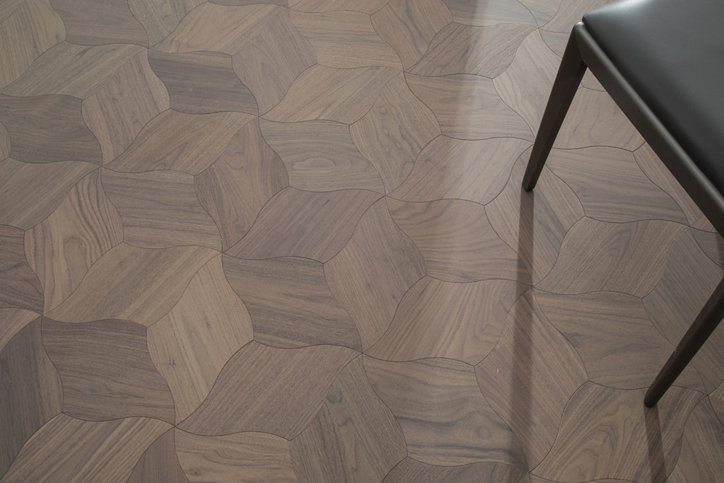 YXPH109 Black Walnut Curved Petal Floral Marquetry Parquet Flooring | Lily Series