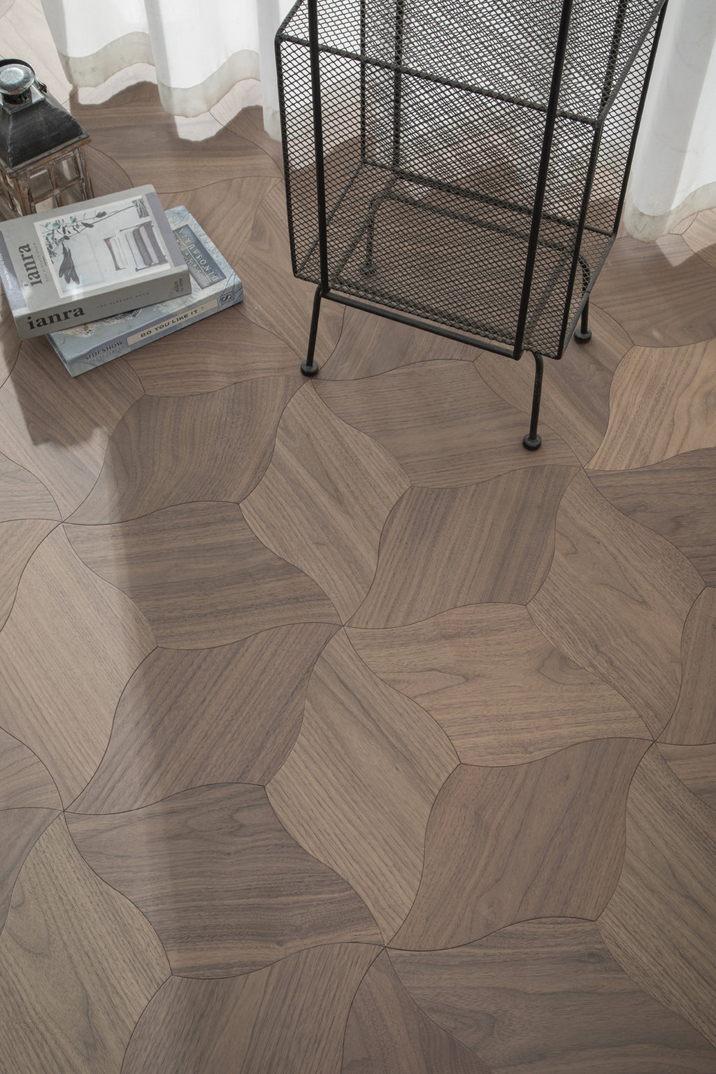 YXPH109 Black Walnut Curved Petal Floral Marquetry Parquet Flooring | Lily Series