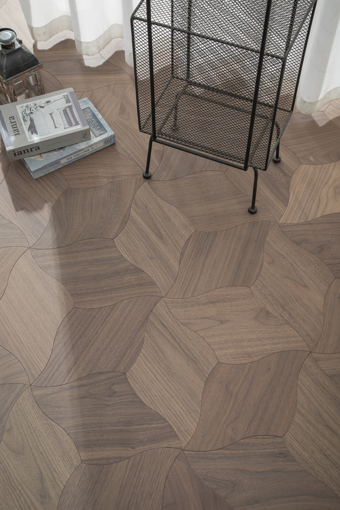 YXPH109 Black Walnut Curved Petal Floral Marquetry Parquet Flooring | Lily Series
