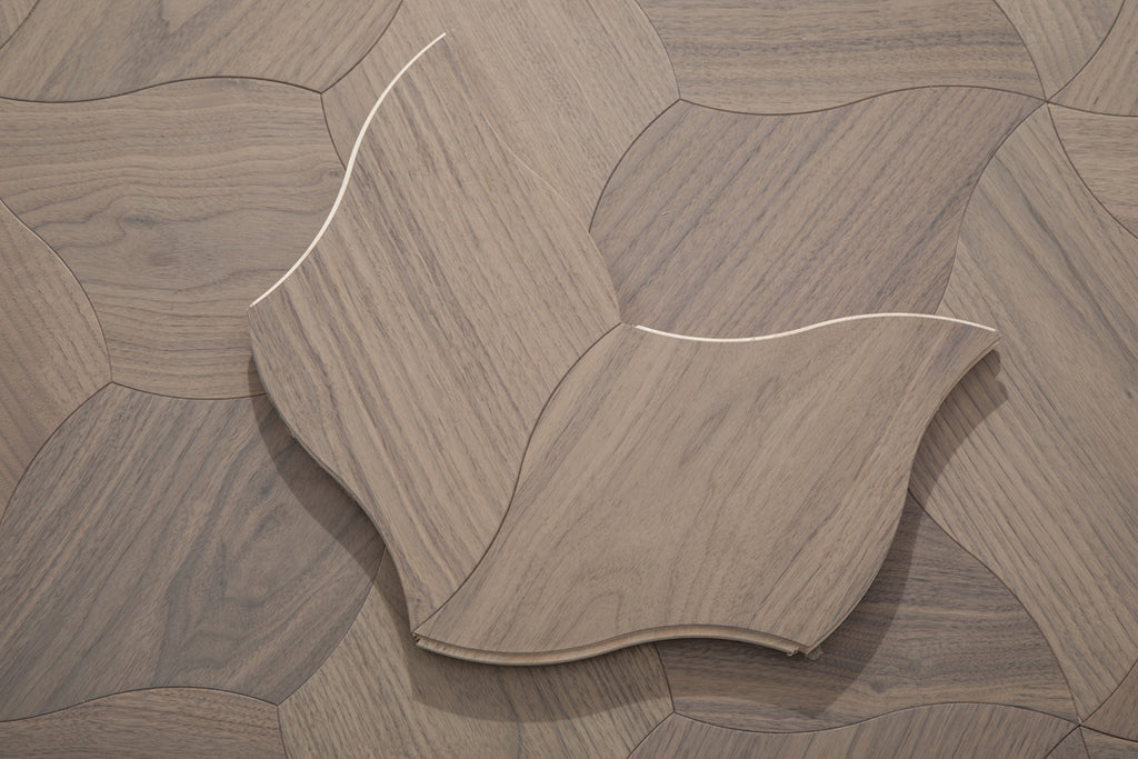 YXPH109 Black Walnut Curved Petal Floral Marquetry Parquet Flooring | Lily Series