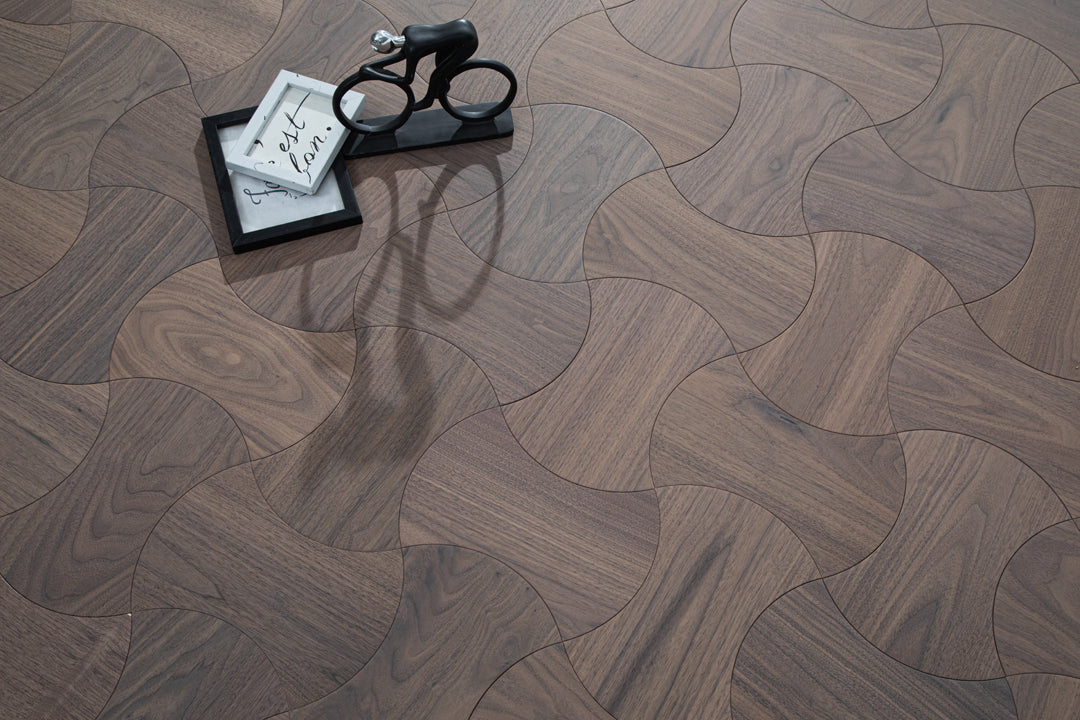 YXPH111 Black Walnut Cinched Curved Modular Parquet Flooring | Wasp Waist Series