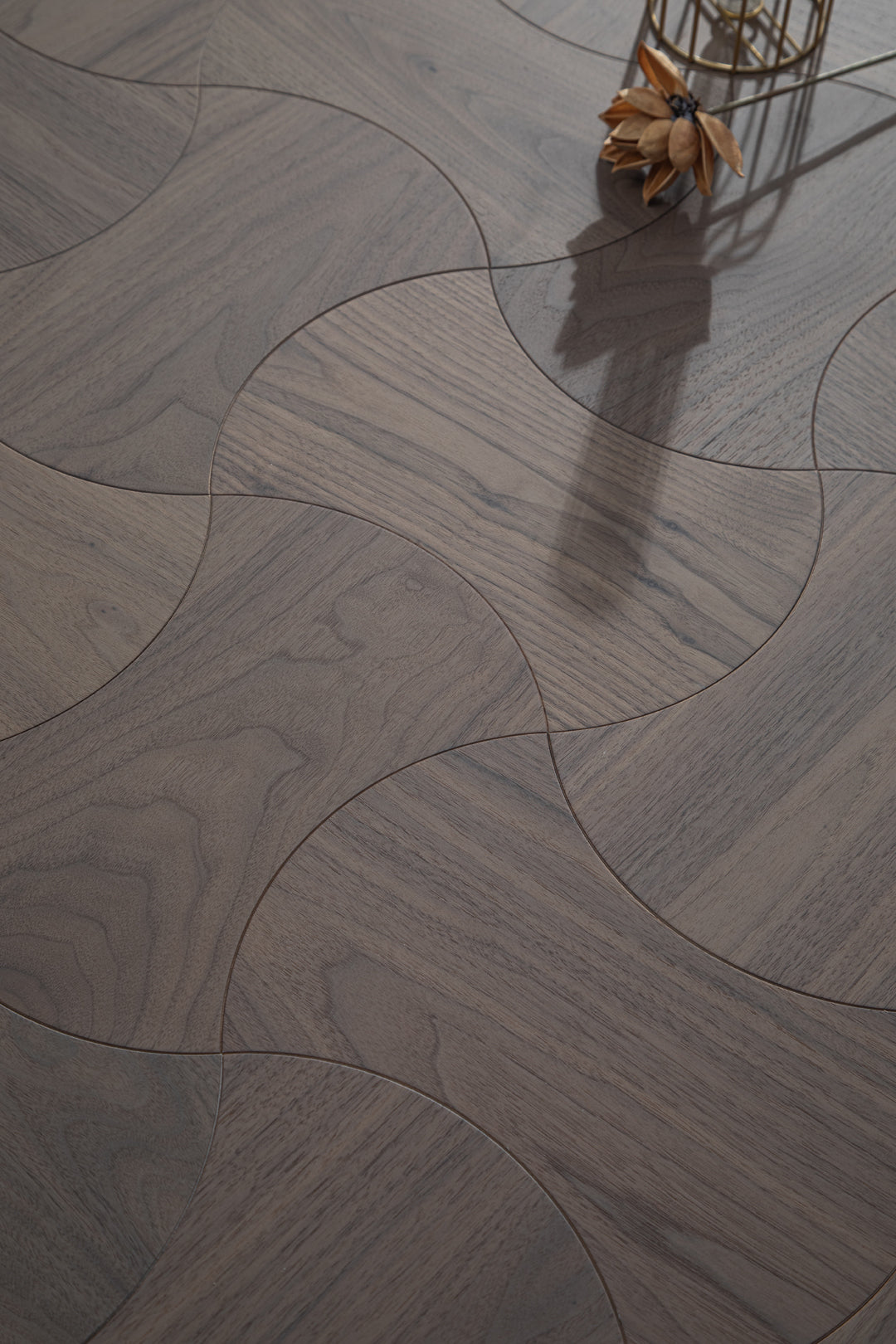 YXPH112 Black Walnut Cinched Curved Modular Parquet Flooring | Wasp Waist Series