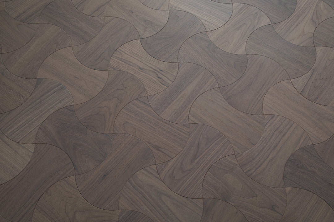 YXPH112 Black Walnut Cinched Curved Modular Parquet Flooring | Wasp Waist Series