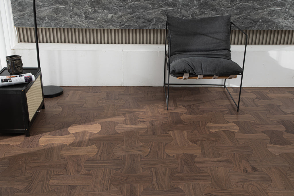 YXPH113 Black Walnut Cinched Curved Modular Parquet Flooring | Wasp Waist Series