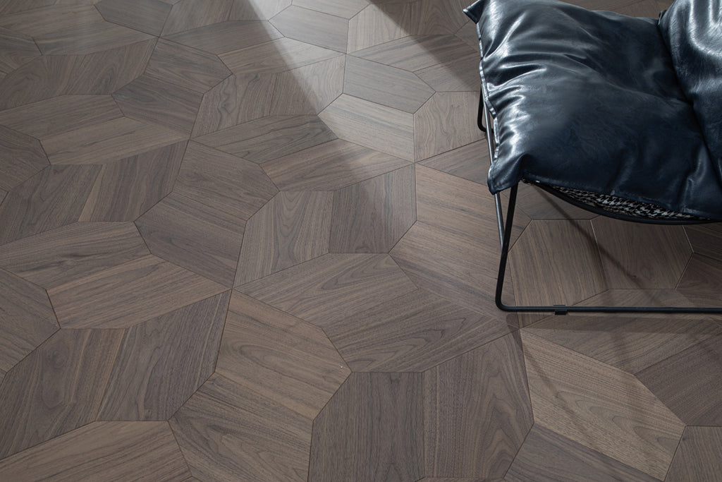 YXPH117 Black Walnut Asymmetric Polygon Parquet Flooring | Fragmented Jade Series