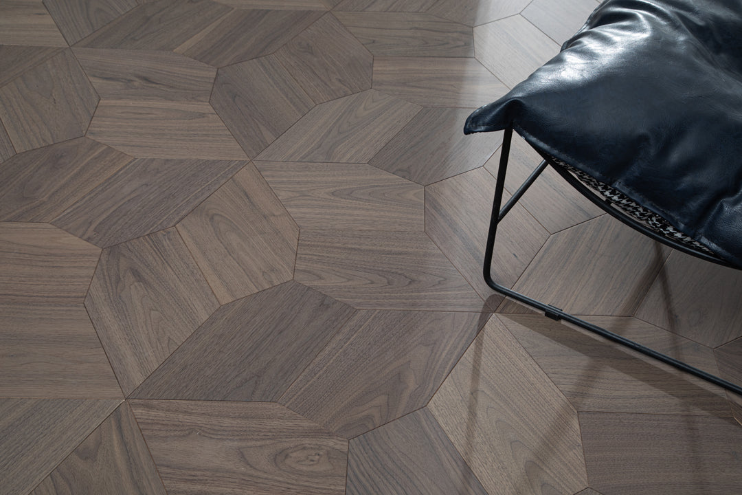 YXPH117 Black Walnut Asymmetric Polygon Parquet Flooring | Fragmented Jade Series