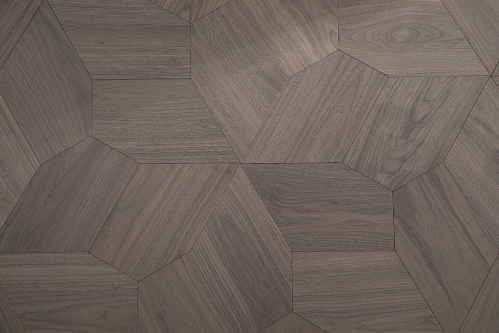 YXPH117 Black Walnut Asymmetric Polygon Parquet Flooring | Fragmented Jade Series